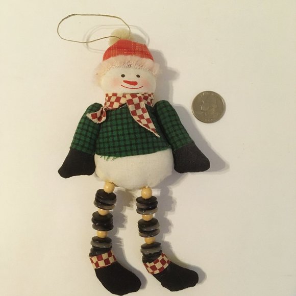 Vintage Snowman Tree Ornament Doll Fabric Bead Legs Christmas Decor Collectible - Picture 8 of 8